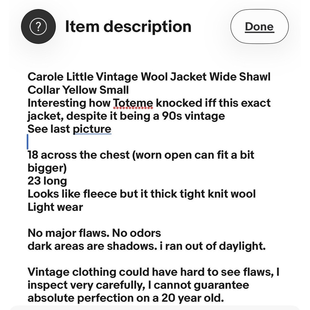 Carole Little Vintage Wool Jacket Double Sided Woolen Shawl Collar Yellow Small - Picture 8 of 9